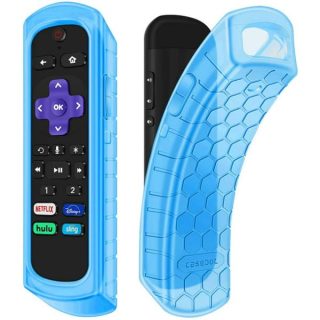 CaseBot Honey Comb Anti-Slip Shockproof Silicone Case Cover for Roku Voice Remote Pro, Roku Ultra 4800R (2020)/ 4670 (2019)/ 4661 (2018)/ 4660 (2017), Roku 1/2/3/4 Remote Controller, Sky Blue Glow