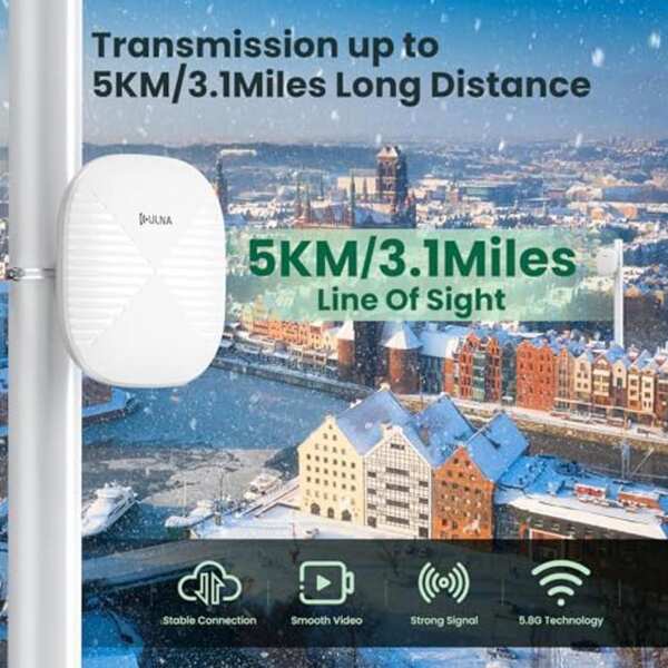 Point to Point Wireless Bridge Outdoor,
  2x1000Mbps Ethernet Port ULNA Wireless Bridge CPE801 for PTP/PTMP, Pre-Paired
  Stable Long Range WiFi Bridge 3 Mile Extend WiFi to Outbuildings Barn Home
  Office - Image 2