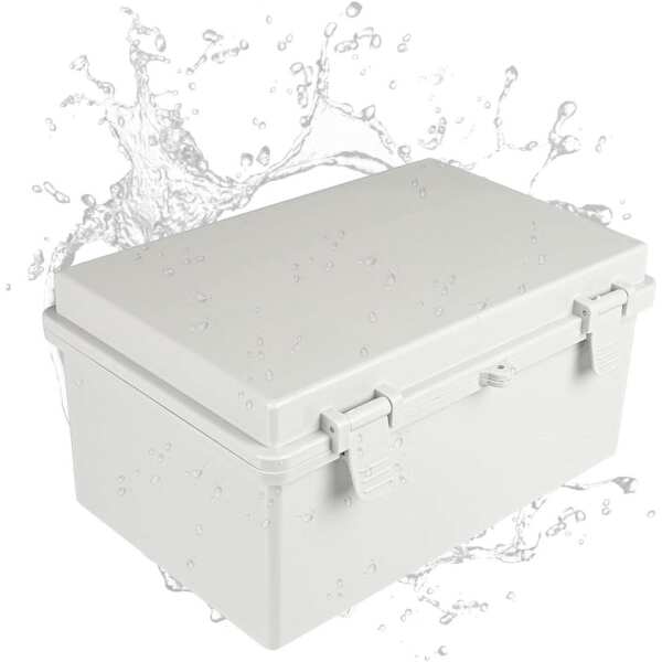 IRON FORGE CABLE Waterproof Junction Box
  - Outdoor Electrical Enclosure - Plastic Project Boxes with Mounting Plate,
  Wall Brackets, Weatherproof Hinged Grey Panel Cover - IP65-12x8 Inch