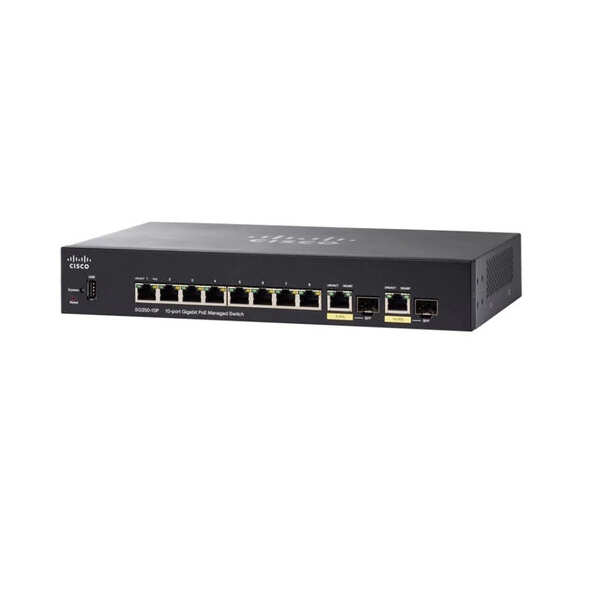 Cisco SG350-10PP Managed Switch - 8 x
  10/100/1000 (PoE+) + 2 x combo Gigabit SFP, 20 Gbps switching capacity, 14.88
  mbps forwarding performance