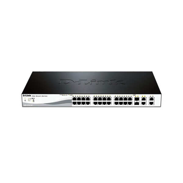 D-Link 28-Port Fast Ethernet WebSmart
  PoE+ Switch including 2 Gigabit BASE-T and 2 Gigabit Combo BASE-T/SFP Ports
  (DES-1210-28P)