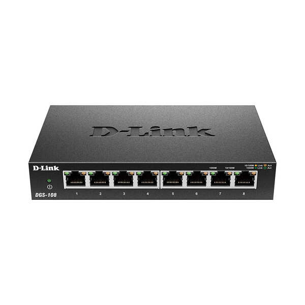 D-Link 8 Port Gigabyte Unmanaged Metal
  Desktop Switch (DGS-108A)