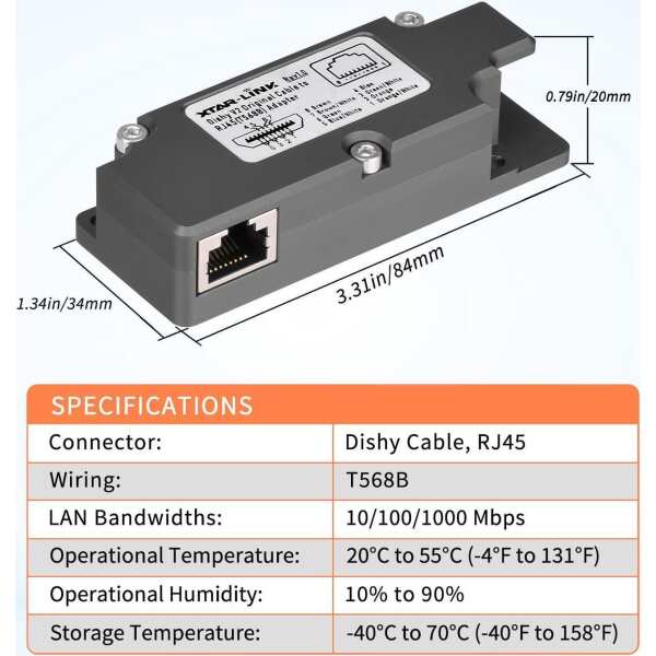 LIOFYN Starlink Dishy Cable to RJ45 Adapter for Connecting Starlink Gen 2 to PoE Injector, Shielded CAT8A Ethernet Cable Included - Image 3