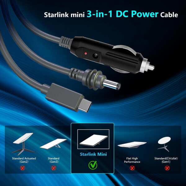 FormiPow Starlink Mini Cable, 3-in-1 Multi-Purpose Power Cable for Starlink Mini (USB C to DC, DC to DC, Car Charger), Waterproof & Multiple Lengths Available (9.8FT, 16.4FT, 32.8FT) - Image 3