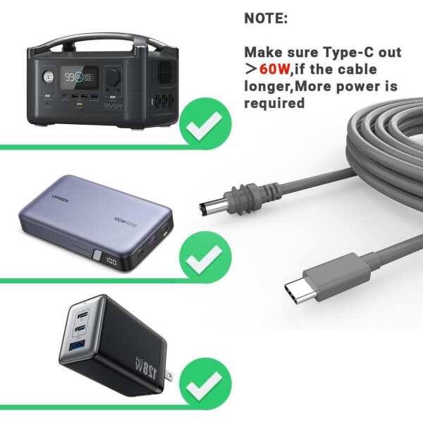 NURUBRM 15M USB C to DC Power Cable for Starlink Mini 140W Type C Input Power Work with PD Charger and PD Power 18AWG DC Power Cable for Starlink Mini Liquid Silica Gel Waterproof - Image 3