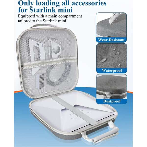 LuxiSync Starlink Mini Carry Case - Outdoor Travel Case for Standard Starlink Mini Accessories, Large Capacity, Semi-Rigid EVA Protection - Image 5
