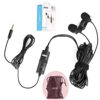 BOYA BY-M1DM Dual Lavalier Universal Microphone with a Single 1/8 Stereo Connector for Smartphones DSLR Camears Camcorders - Kenya