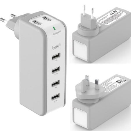 Budi AC301U / AC301E 35W(5V0.5A*2+5V1A*2+5V2.1A*2) 6 USB ports Swivel UK/EU plug - Kenya