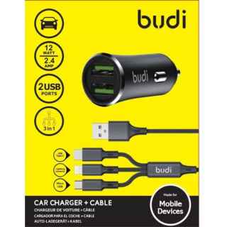 Budi 3 in 1 Car Charger - Fast charging , 2 USB Ports - Kenya
