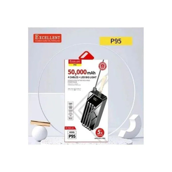 Excellent P95 50000 MAh Power Bank, 4 Cables + LED Big Light - Kenya
