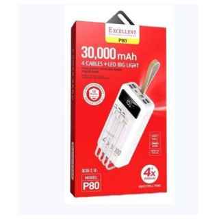 Excellent P80 30,000mAh 4 Cables + LED Big Light Power Bank - Kenya