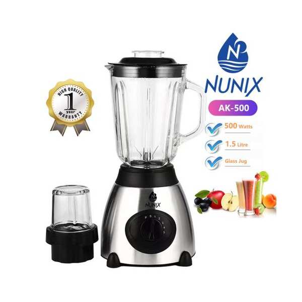 Nunix AK-500 Powerful 2 In 1 Blender - With Glass Jar ,1.5L, Overheat Protection, Grinder, 500W - Kenya - Image 2