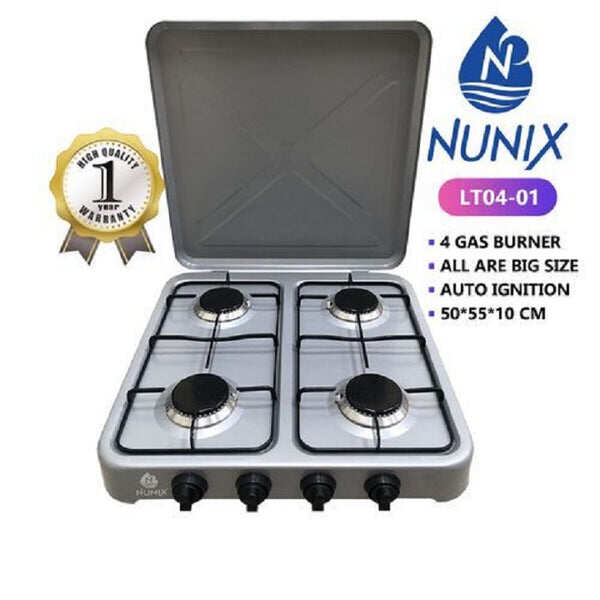 Nunix LT04-01 4 Burner Gas Cooker - Auto Ignition, Metallic Lid, 4 Burner Gas - Kenya