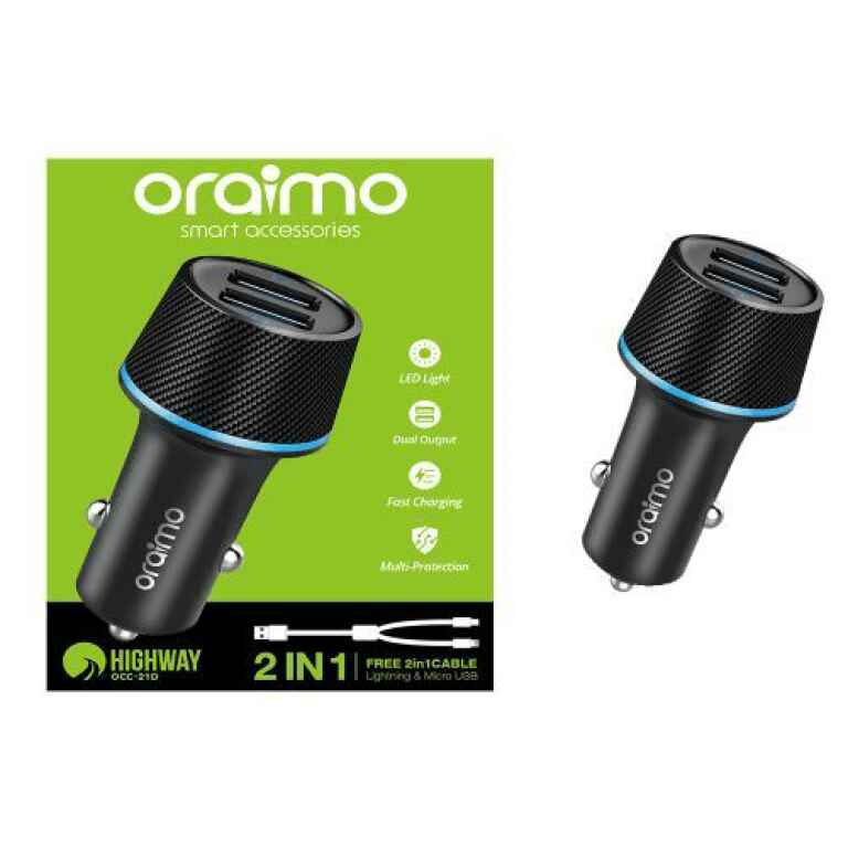 Oraimo Car Charger OCC-21DML 2 USB Output Black - Kenya