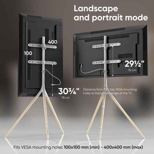 ONKRON Tripod Easel TV Stand, Wooden TV Stand 32"65" TVs up to 77 lb, White - Image 4