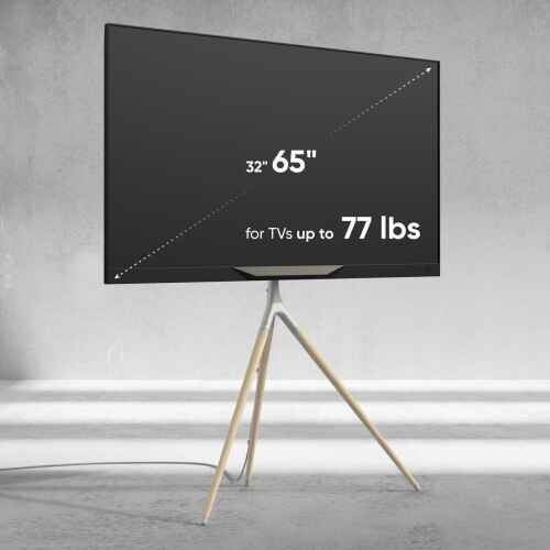 ONKRON Tripod Easel TV Stand, Wooden TV Stand 32"65" TVs up to 77 lb, White - Image 3