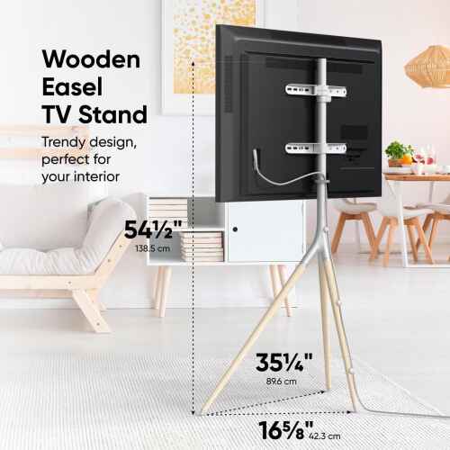 ONKRON Tripod Easel TV Stand, Wooden TV Stand 32"65" TVs up to 77 lb, White - Image 2