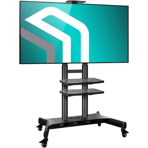 ONKRON Mobile TV Stand with Wheels Rolling TV Stand for 50-83 Inch LED LCD Flat or Curved Screen TVs up to 200 lbs - Height Adjustable TV Cart with Shelves - max VESA 800x500 mm (TS1881) Black