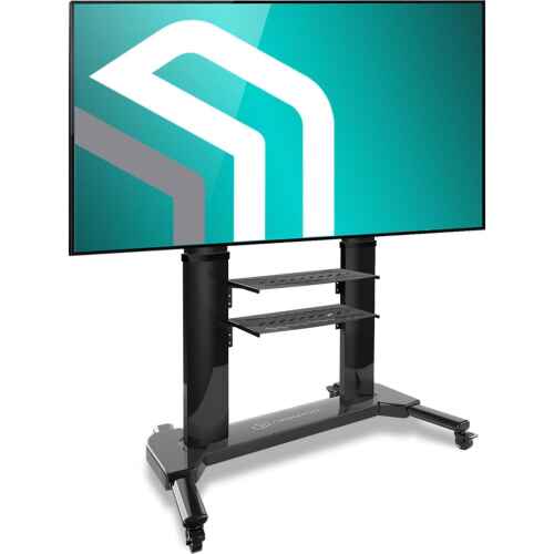 ONKRON Mobile TV Stand with Wheels Rolling TV Stand for 40-80 Inch LED LCD Flat or Curved Screen TVs up to 122 lbs - Height Adjustable TV Cart with Shelves - Portable TV Stand (TS2771) Black