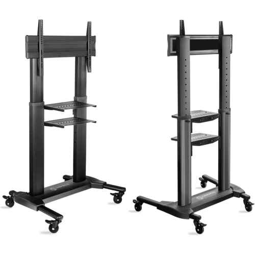 ONKRON Mobile TV Stand with Wheels Rolling TV Stand for 40-80 Inch LED LCD Flat or Curved Screen TVs up to 122 lbs - Height Adjustable TV Cart with Shelves - Portable TV Stand (TS2771) Black - Image 4