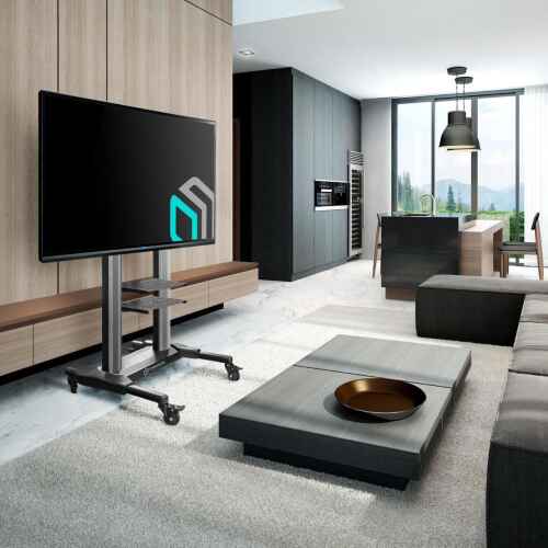 ONKRON Mobile TV Stand with Wheels Rolling TV Stand for 40-80 Inch LED LCD Flat or Curved Screen TVs up to 122 lbs - Height Adjustable TV Cart with Shelves - Portable TV Stand (TS2771) Black - Image 7