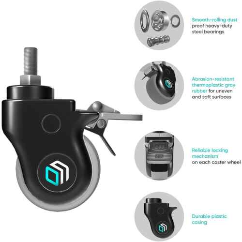 ONKRON Designer Caster Wheels 3 Inch for Mobile TV Cart TV Stand Heavy Duty Smooth Running with Double Safety Lock Plastic Casing - Set of 4 AWL75 Black - Image 2