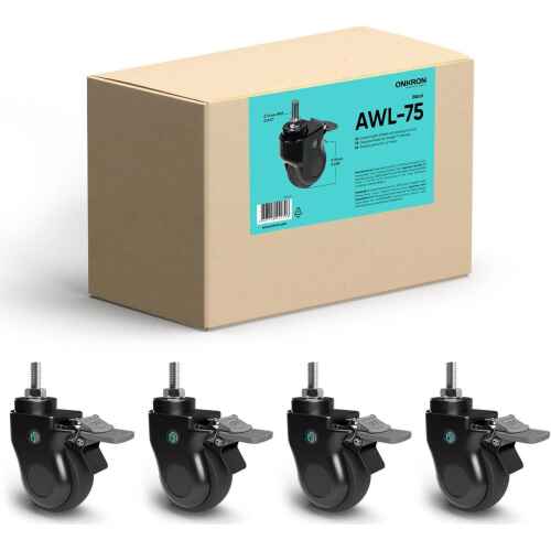 ONKRON Designer Caster Wheels 3 Inch for Mobile TV Cart TV Stand Heavy Duty Smooth Running with Double Safety Lock Plastic Casing - Set of 4 AWL75 Black - Image 7