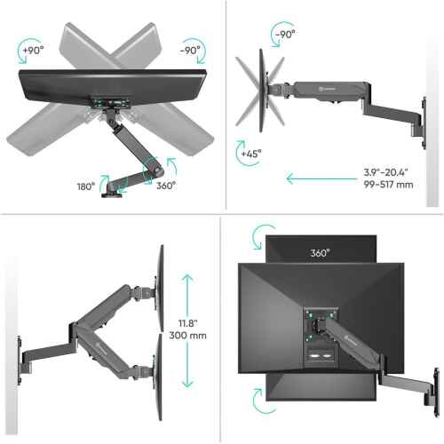 ONKRON TV Monitor Wall Mount Bracket for 13 32-Inch Screens Full Motion with Gas Spring Black G150 - Image 2