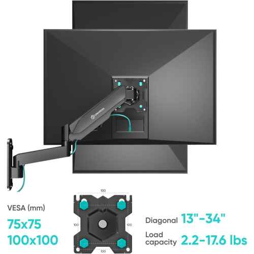 ONKRON TV Monitor Wall Mount Bracket for 13 32-Inch Screens Full Motion with Gas Spring Black G150 - Image 5