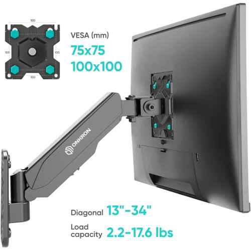 ONKRON TV Monitor Wall Mount Bracket for 13 32-Inch Screens Full Motion with Gas Spring Black G120 - Image 5