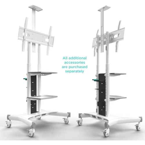 ONKRON Mobile TV Stand with Wheels Rolling TV Stand for 50-83 Inch LED LCD Flat or Curved Screen TVs up to 200 lbs - Height Adjustable TV Cart with Shelves - max VESA 800x500 mm (TS1881) White - Image 3
