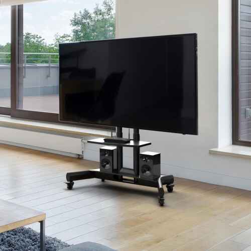 ONKRON Mobile TV Stand Rolling TV Cart with Tilt & 1 Shelf for 32" 70 inch LCD LED OLED Flat Panel Plasma Screens up to 100 lbs TS1350 Black - Image 2