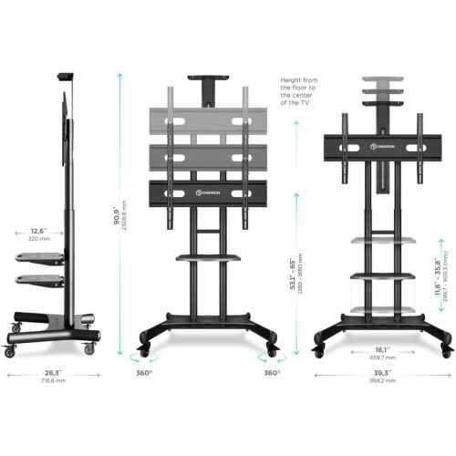 ONKRON Mobile TV Stand with Wheels Rolling TV Stand for 50-83 Inch LED LCD Flat or Curved Screen TVs up to 200 lbs - Height Adjustable TV Cart with Shelves - max VESA 800x500 mm (TS1881) Black - Image 2