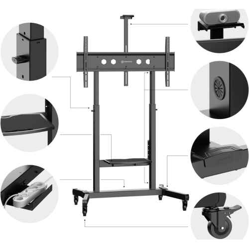 ONKRON Mobile TV Stand Mobile TV Cart with Wheels for 50-100 Inch LCD LED Flat Curved Screens up to 265 lbs, Height Adjustable Portable TV Stand with Tilt, Large Base, Max VESA 1000x600 mm, Black - Image 4