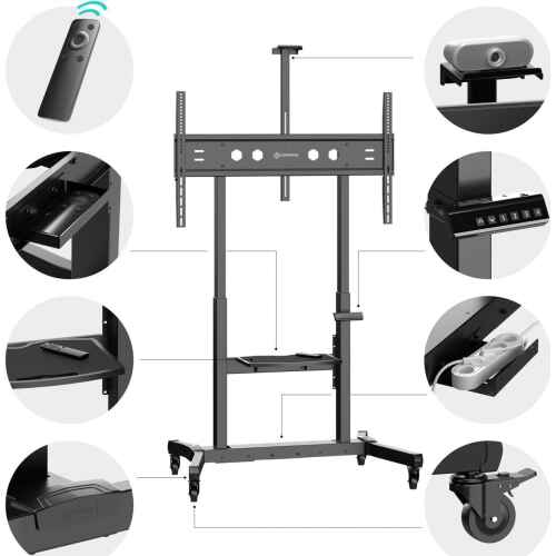 ONKRON Motorized TV Lift with Wheels - Mobile TV Stand Cart for 50-100 Inch Flat/Curved Screens up to 265 lbs - Height Adjustable TV Cart - Automatic TV Lift Mechanism with Remote Control, Black - Image 5