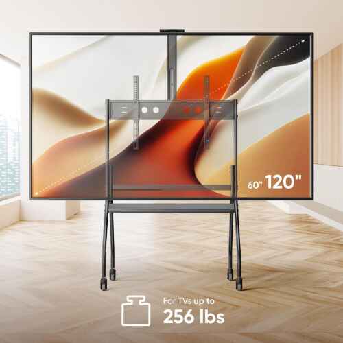 ONKRON Portable TV Stand with Wheels - Mobile TV Cart for 60-120" TVs up to 331 lbs, TV Cart Rolling TV Stand Height Adjustable, TV Stand Rolling TV Mount with 2 Shelves, Heavy Duty Stand Black - Image 2