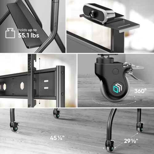 ONKRON Portable TV Stand with Wheels - Mobile TV Cart for 60-120" TVs up to 331 lbs, TV Cart Rolling TV Stand Height Adjustable, TV Stand Rolling TV Mount with 2 Shelves, Heavy Duty Stand Black - Image 6