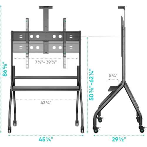 ONKRON Portable TV Stand with Wheels - Mobile TV Cart for 60-120" TVs up to 331 lbs, TV Cart Rolling TV Stand Height Adjustable, TV Stand Rolling TV Mount with 2 Shelves, Heavy Duty Stand Black - Image 7