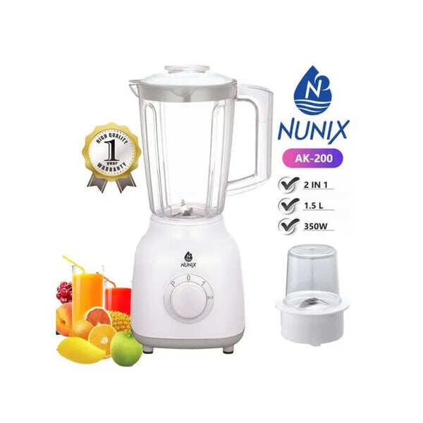 Nunix AK-200 2-in-1 Blender 1.5L with Grinding Machine - White - Kenya