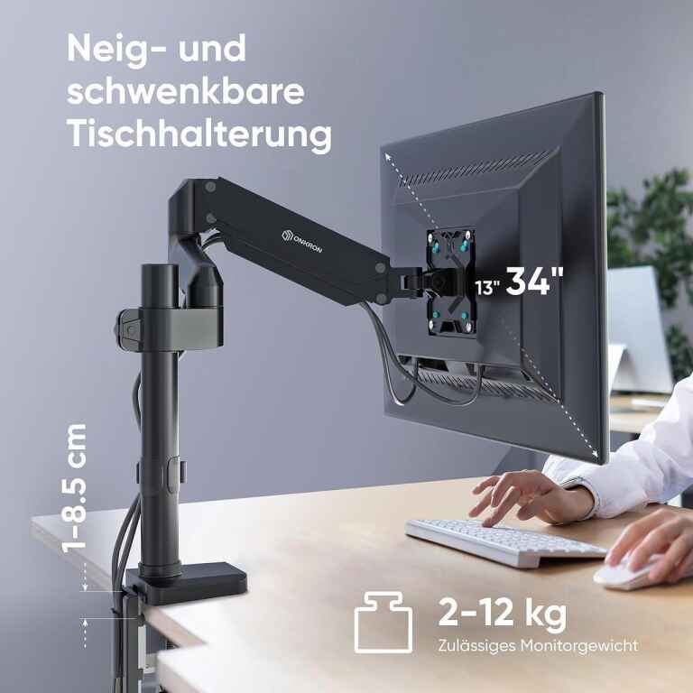 Single Monitor Desk Mount for 13-34 inch Flat/Curved Screens up to 26.5 lbs - Adjustable Monitor Stand Full Motion Gas Spring Monitor Arm Single Monitor Mount Ultrawide Monitor Arm Black - Image 2