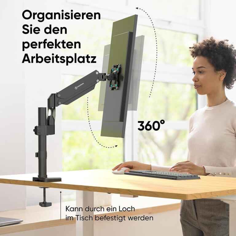 Single Monitor Desk Mount for 13-34 inch Flat/Curved Screens up to 26.5 lbs - Adjustable Monitor Stand Full Motion Gas Spring Monitor Arm Single Monitor Mount Ultrawide Monitor Arm Black - Image 4