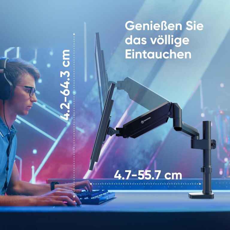 Single Monitor Desk Mount for 13-34 inch Flat/Curved Screens up to 26.5 lbs - Adjustable Monitor Stand Full Motion Gas Spring Monitor Arm Single Monitor Mount Ultrawide Monitor Arm Black - Image 5