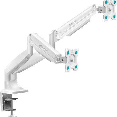 Dual Monitor Arm White for 13-32 inch Screens up to 19.8 lbs Each - Monitor Mounts for 2 Monitors - Dual Computer Monitor Stand for Desk VESA 75x75 100x100 Adjustable Gas Spring Desk Mount