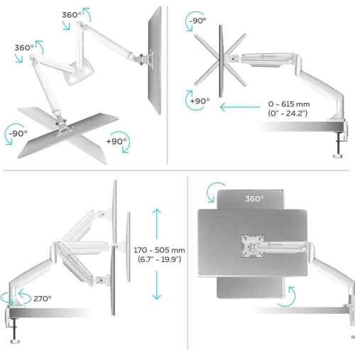 Dual Monitor Arm White for 13-32 inch Screens up to 19.8 lbs Each - Monitor Mounts for 2 Monitors - Dual Computer Monitor Stand for Desk VESA 75x75 100x100 Adjustable Gas Spring Desk Mount - Image 4