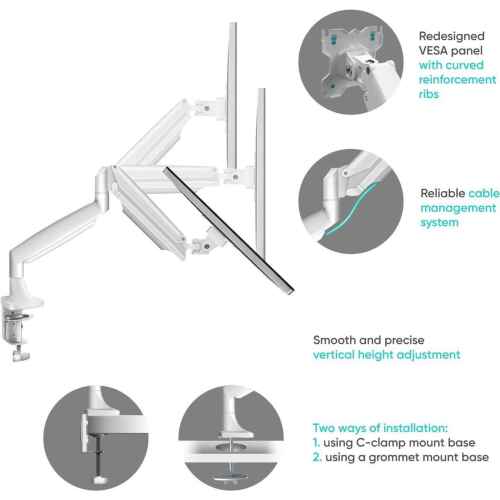 Dual Monitor Arm White for 13-32 inch Screens up to 19.8 lbs Each - Monitor Mounts for 2 Monitors - Dual Computer Monitor Stand for Desk VESA 75x75 100x100 Adjustable Gas Spring Desk Mount - Image 5
