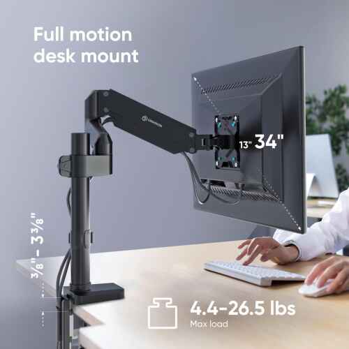 ONKRON Single Monitor Desk Mount for 13-34 Inch Screen up to 26.5 lbs - Gas Spring Monitor Mount Vertical 75x75 & 100x100 VESA - Height Adjustable Monitor Arm Desk Mount Swivel Tilt Rotation Black - Image 3