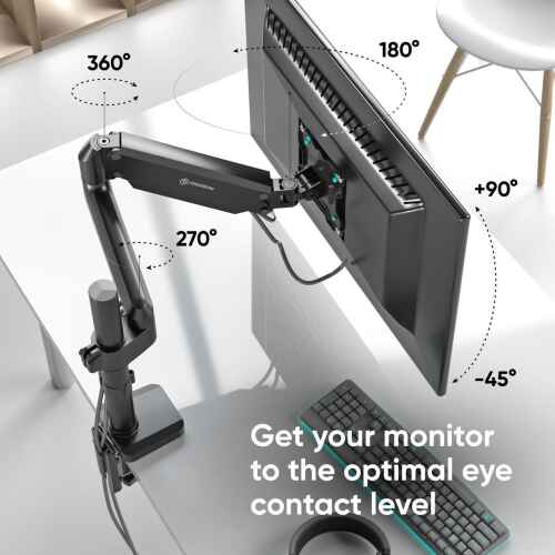 ONKRON Single Monitor Desk Mount for 13-34 Inch Screen up to 26.5 lbs - Gas Spring Monitor Mount Vertical 75x75 & 100x100 VESA - Height Adjustable Monitor Arm Desk Mount Swivel Tilt Rotation Black - Image 2