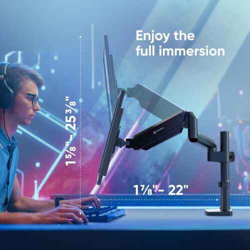 ONKRON Single Monitor Desk Mount for 13-34 Inch Screen up to 26.5 lbs - Gas Spring Monitor Mount Vertical 75x75 & 100x100 VESA - Height Adjustable Monitor Arm Desk Mount Swivel Tilt Rotation Black - Image 5