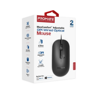 Promate Sleek 4 Button Wired Optical Mouse (CM-2400) - 2400 DPI, MaxComfort Adjustable DPI, 1.5M Cable Length - Kenya