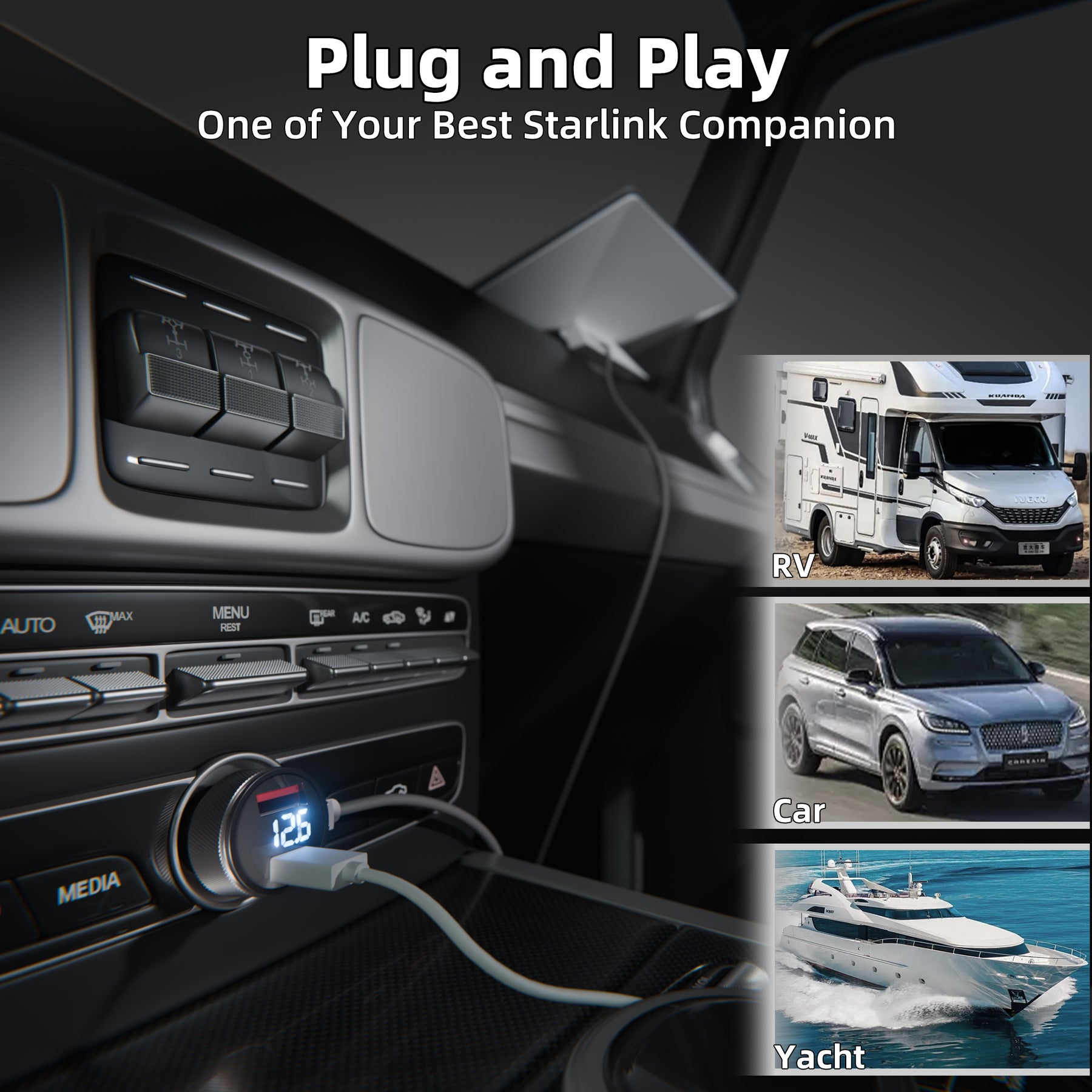 Starlink Mini Dual USB Car Charger with DC Cable & Voltmeter - 9.84FT/3M %count(title) +254720548999 Starlink Mini Dual USB Car Charger with DC Cable & Voltmeter - 9.84FT/3M - Image 3